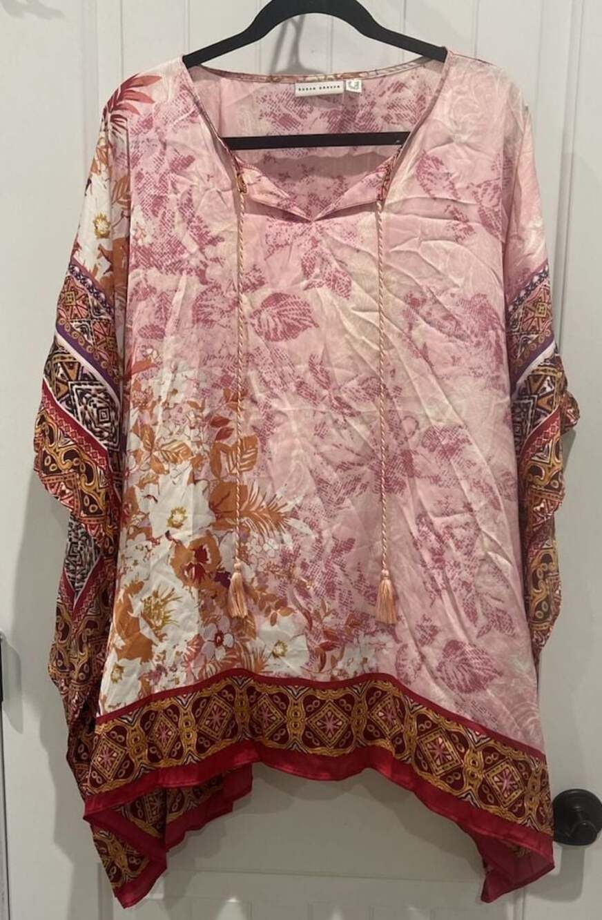 Susan Graver Printed Charmeuse Scarf Kaftan Tunic Top Size 1X
